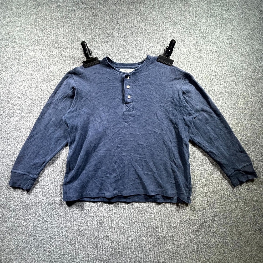 Old Navy Henley T-Shirt Men's XL Blue Waffle Knit Thermal Winter Casual Layering